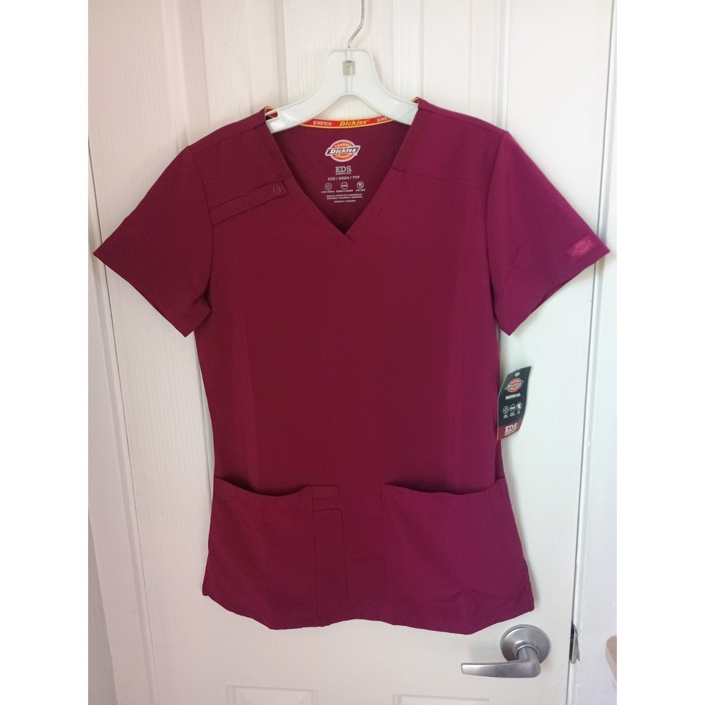 Dickies Scrubs Top Maroon Women's XXS Nwt